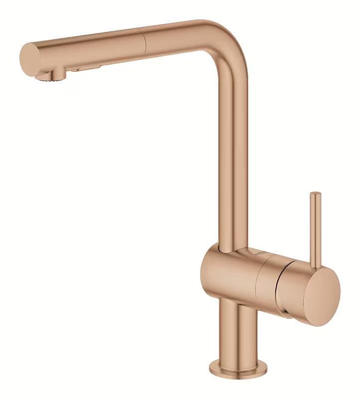 Grohe Minta kuhinjska jednoručna baterija slavina warm sunset sa zakretnim L izljevom i izvlačnim tušem