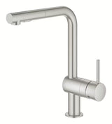 Miješalica za Sudoper Grohe Minta s visokim L izljevom i izvlačnim tušem u završnoj obradi supersteel.