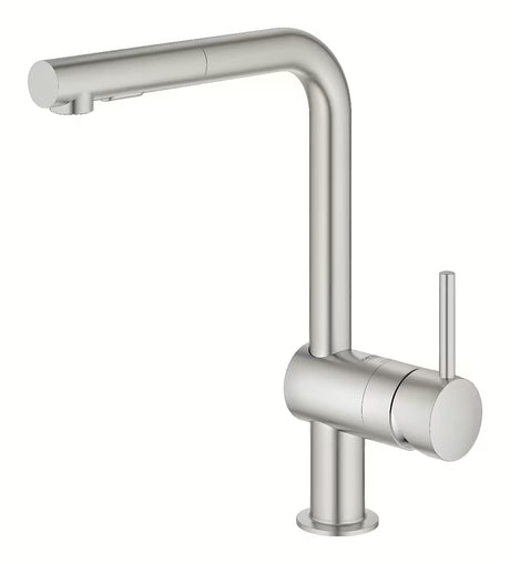 Miješalica za Sudoper Grohe Minta s visokim L izljevom i izvlačnim tušem u završnoj obradi supersteel.