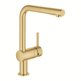Grohe Minta jednoručna baterija miješalica za sudoper sa zakretnim izljevom i izvlačnim dvostrukim tušem u cool sunrise brushed.