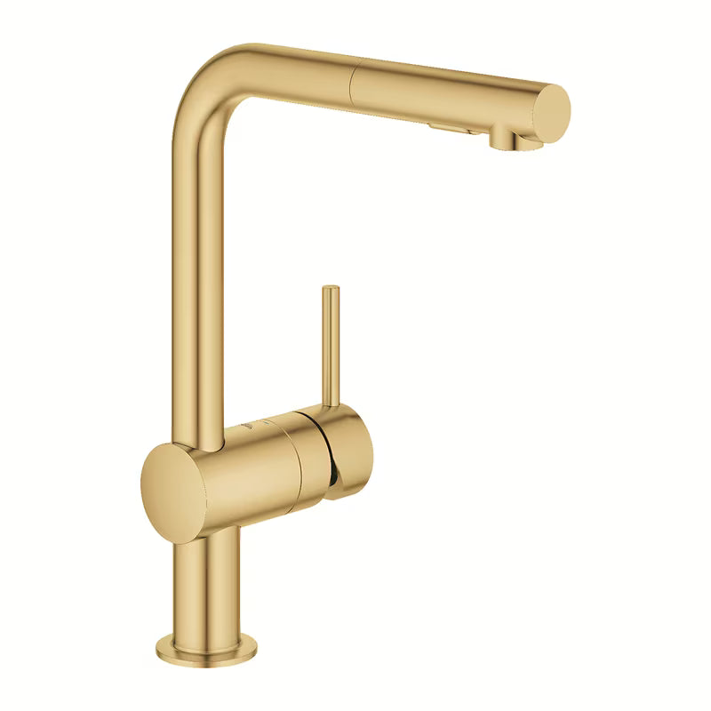 Grohe Minta jednoručna baterija miješalica za sudoper sa zakretnim izljevom i izvlačnim dvostrukim tušem u cool sunrise brushed.