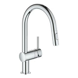 Kromirana miješalica za sudoper Grohe Minta s visokim zakretnim izljevom i izvlačnim tušem