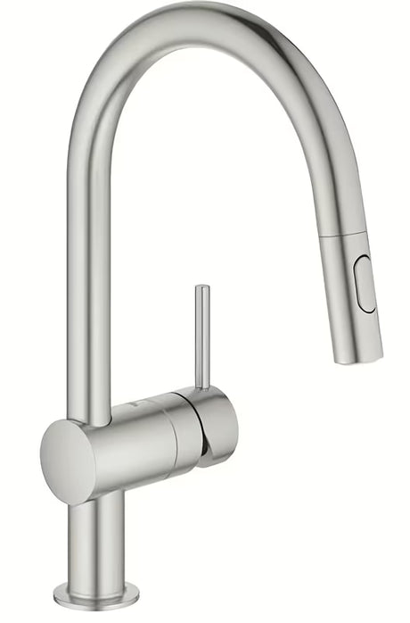 Miješalica za Sudoper Grohe Minta u izvedbi supersteel s visokim zakretnim izljevom i izvlačnim tušem