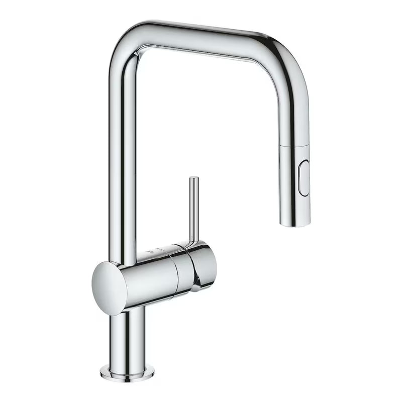 Kromirana miješalica za sudoper Grohe Minta s visokim zakretnim izljevom i izvlačnim tušem
