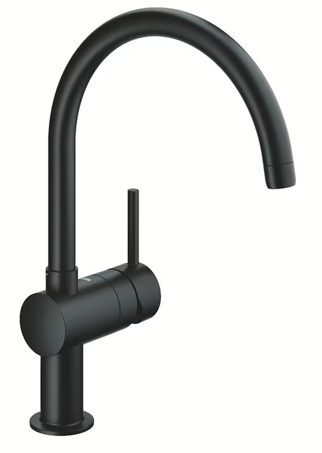 Grohe Minta jednoručna baterija miješalica za sudoper s visokom C izljevnom garniturom u crnoj mat izvedbi Velvet Black.