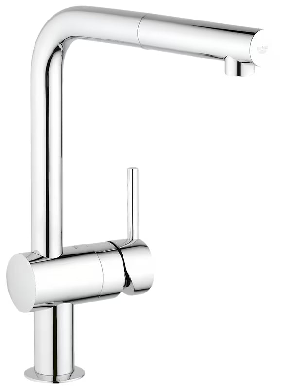 Kromirana miješalica za sudoper Grohe Minta s visokim L-izljevom i izvlačnim tušem