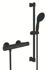 Termostatska miješalica za tuš Grohe Precision Start u mat crnoj boji s tuš šipkom, ručnim tušem i crijevom
