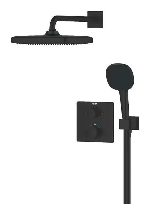 Podžbukni tuš sustav Grohe Precision Thermostat u mat crnoj boji s nadglavnim i ručnim tušem