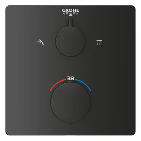 Podžbukni tuš sustav Grohe Precision Thermostat u mat crnoj boji s nadglavnim i ručnim tušem