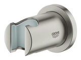 Zidni nosač ručnog tuša Grohe Rainshower s okruglom rozetom u mat obradi nehrđajućeg čelika supersteel.