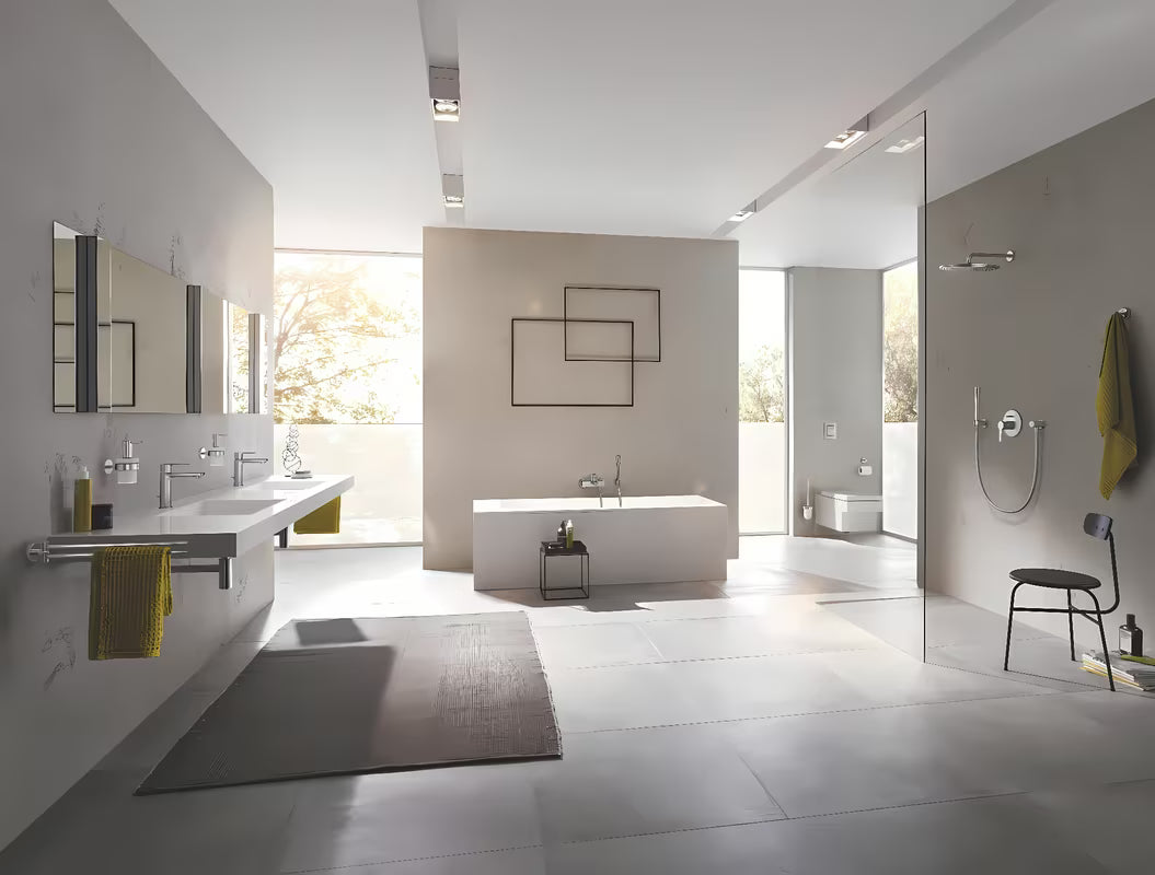 Nadglavni tuš Grohe Rainshower Cosmopolitan 310 s metalnom izvedbom i tuš ručicom u završnoj obradi supersteel.