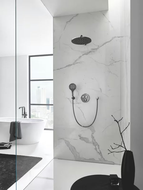 Fiksni zidni držač ručni tuševi Grohe Rainshower neutral s okruglom rozetom u završnoj obradi Hard Graphite.