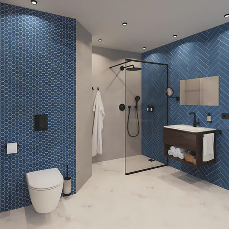 Fiksni nosač ručnog tuša Grohe Rainshower neutral s okruglom rozetom u boji phantom black.