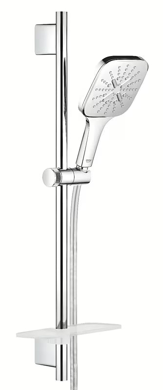 Tuš set Grohe Rainshower smartactive Cube u krom izvedbi s ručnim tušem, šipkom, crijevom i policom