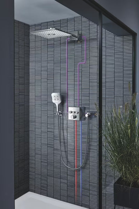 Kromirana nadglavni tuš Grohe Rainshower smartactive 310 Cube s tuš krakom i dva mlaza