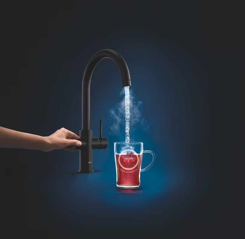 Grohe Red Duo miješalica za sudoper u izvedbi velvet black s upravljanjem dodirom za kipuću vodu i visokim izljevom C
