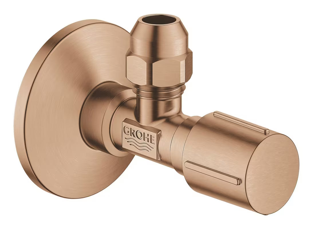 Kutni ventil Grohe u završnoj obradi brushed warm sunset s metalnom ručkom i metalnom rozetom