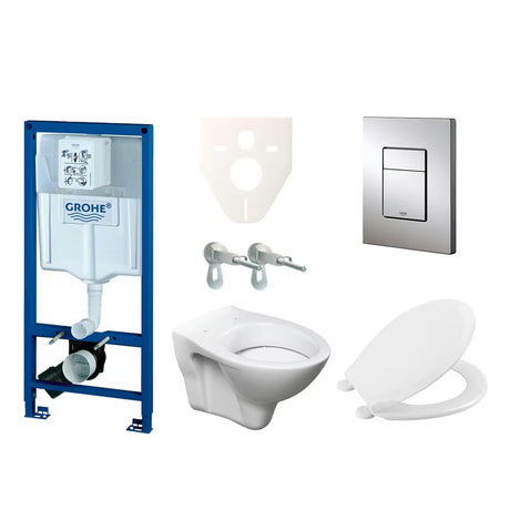 Viseći WC set S-Line Pro s modulom Grohe Rapid SL, vodokotlićem, daskom i tipkom u sjajnom kromu.