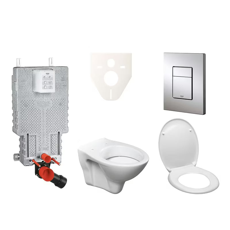 Viseći WC set S-Line Pro s ugradbenim modulom, WC školjke vodokotlićem Grohe, daskom i tipkom u sjajnom kromu