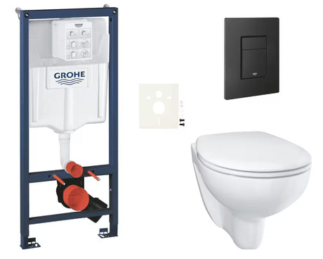 Viseći WC set Grohe Bau Ceramic s instalacijskim modulom Rapid SL i crnom tipkom Even