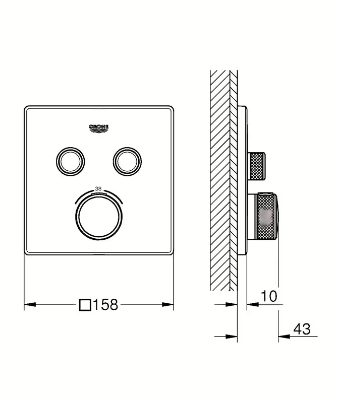 Kromirana podžbukna termostatska miješalica za tuš Grohe Grohtherm smartcontrol s tipkastim upravljanjem