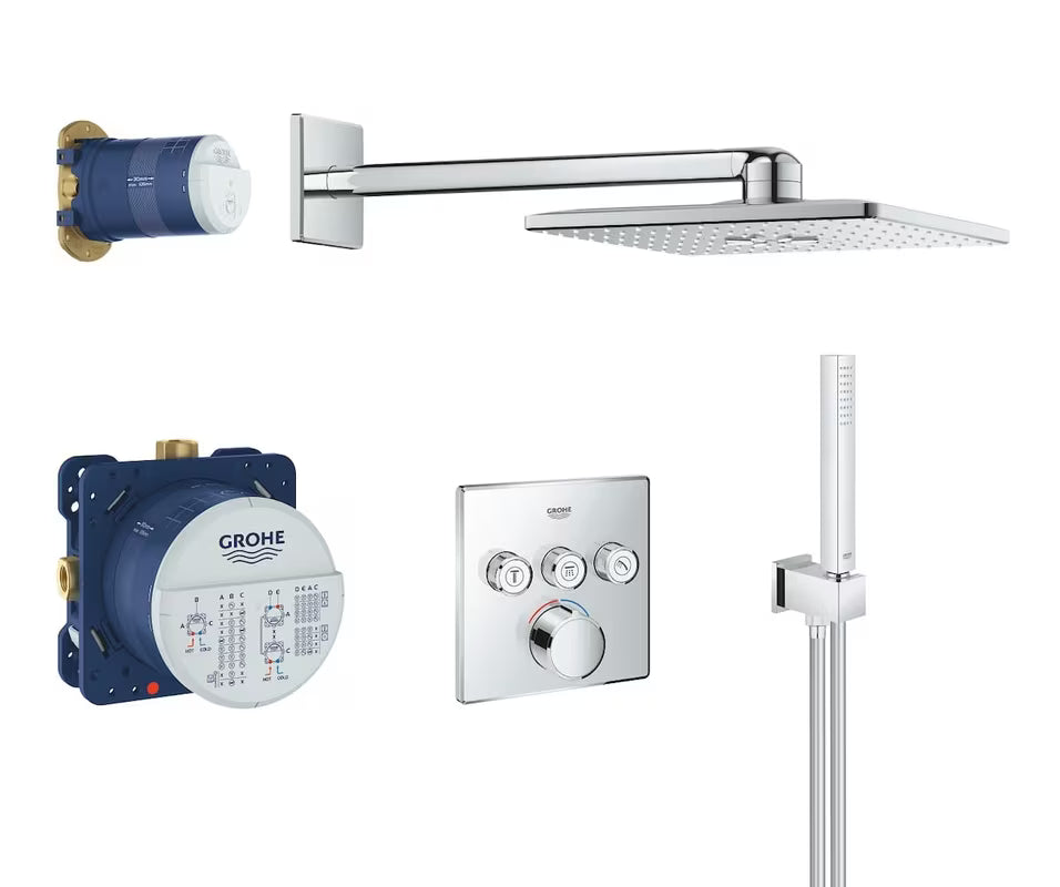Podžbukni tuš sustav Grohe Smart Control u krom izvedbi s nadglavnom i ručnom tuš slušalicom