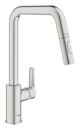 Miješalica za Sudoper Grohe Start 2021 u izvedbi supersteel s visokim zakretnim izljevom i izvlačnim tušem.