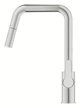 Miješalica za Sudoper Grohe Start 2021 u izvedbi supersteel s visokim zakretnim izljevom i izvlačnim tušem.