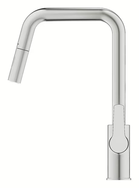 Miješalica za Sudoper Grohe Start 2021 u izvedbi supersteel s visokim zakretnim izljevom i izvlačnim tušem.