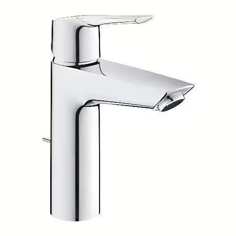 Kromirana jednoručna baterija miješalica za umivaonik Grohe Start s odvodom s višim izljevom pro za udobno pranje.