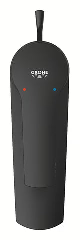 Mat crna jednoručna baterija miješalica za umivaonik Grohe Start za stojeću montažu s odvodnim setom.