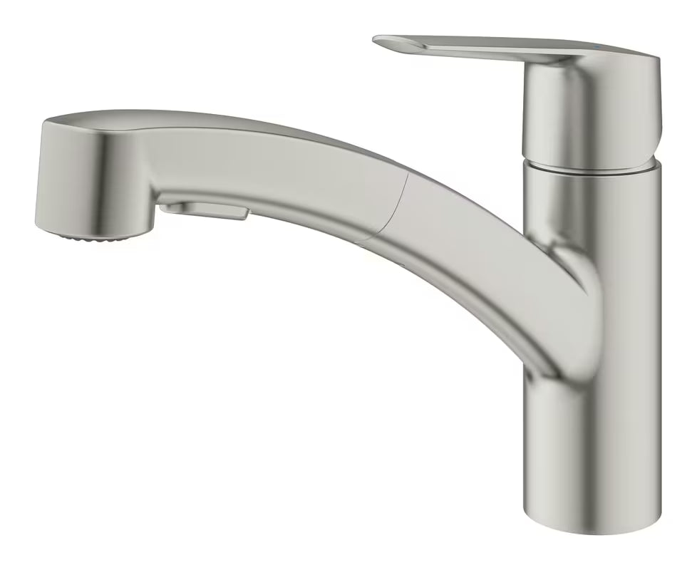 Slavina za sudoper jednoručna baterija Grohe Start supersteel s izvlačnim dvostrukim tušem i zakretnim izljevom