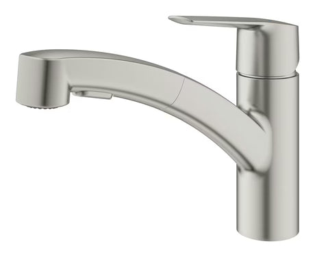 Slavina za sudoper jednoručna baterija Grohe Start supersteel s izvlačnim dvostrukim tušem i zakretnim izljevom