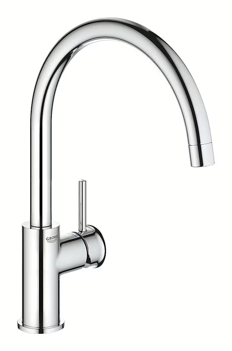 Kromirana miješalica za sudoper Grohe Start Classic s visokim zakretnim izljevom i ručicom.
