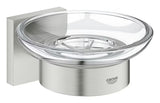 Posuda Za Sapun Grohe Start Cube Accessories u izvedbi supersteel sa staklenom posudicom i skrivenim pričvršćenjem.