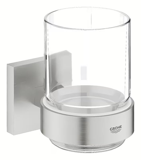 Čaša s držačem Grohe Start Cube Accessories u izvedbi supersteel sa skrivenim pričvršćenjem