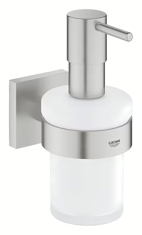 Dozator sapuna s držačem Grohe Start Cube Accessories u izvedbi supersteel sa staklenom posudicom