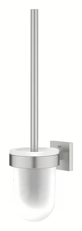 Zidna ČETKA za Wc Grohe Start Cube Accessories u izvedbi supersteel sa staklenom posudom i skrivenim pričvršćenjem.