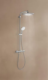 Tuš sustav Grohe Tempesta Cube System s termostatskom miješalicom u krom izvedbi, s nadglavnim i ručnim tušem