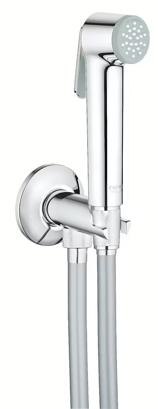 Kromirana bide tuš Grohe Tempesta-F Trigger Spray s tipkom za aktivaciju i crijevom u setu.