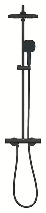 Mat crni tuš sustav Grohe Tempesta System Cube s termostatskom miješalicom, s nadglavnim i ručnim tušem