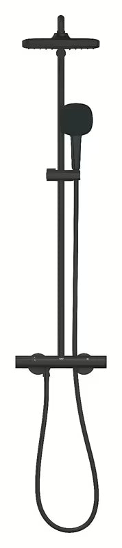 Mat crni tuš sustav Grohe Vitalio Comfort 250 s termostatskom miješalicom, s nadglavnim i ručnim tušem