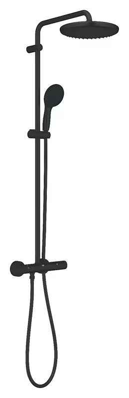 Mat crni tuš sustav Grohe Vitalio Start 250 s termostatskom miješalicom, s nadglavnim i ručnim tušem
