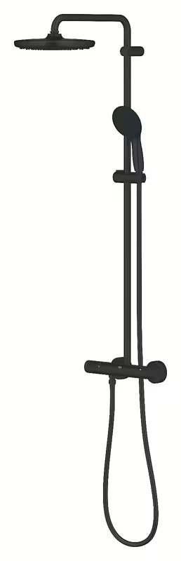 Mat crni tuš sustav Grohe Vitalio Start 250 s termostatskom miješalicom, s nadglavnim i ručnim tušem