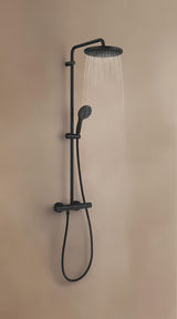 Mat crni tuš sustav Grohe Vitalio Start 250 s termostatskom miješalicom, s nadglavnim i ručnim tušem