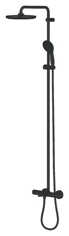 Mat crni tuš sustav Grohe Vitalio Start System s nadglavnim i ručnim tušem te termostatskom miješalicom za kadu