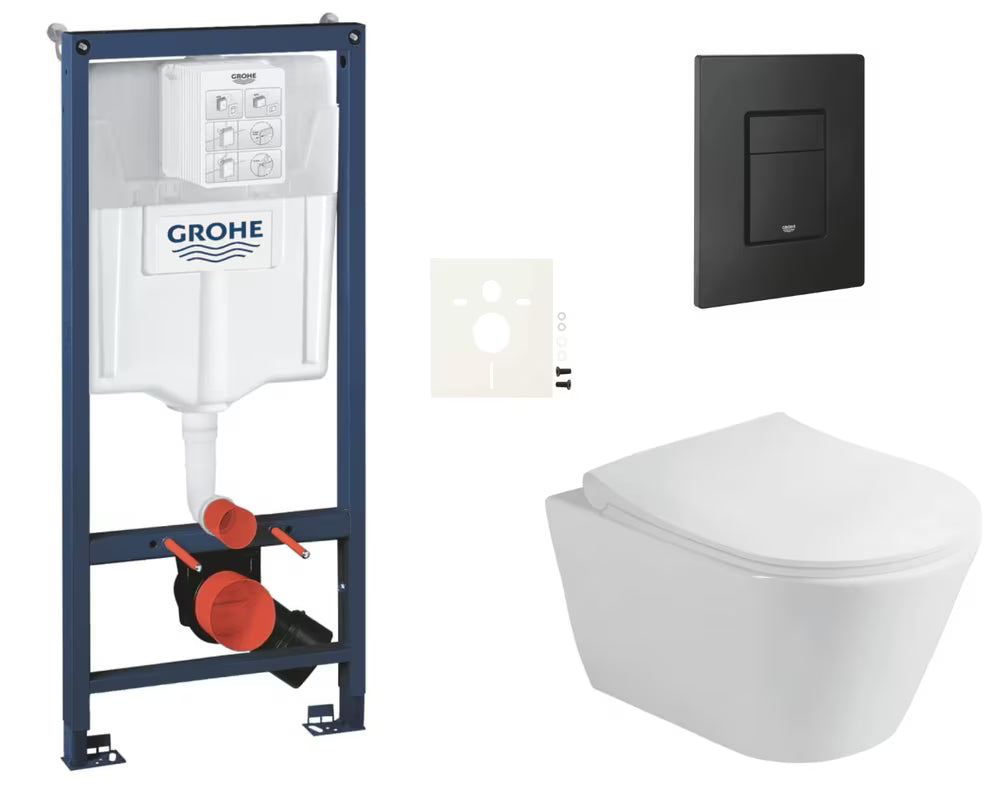 Viseći WC set Glacera Ava s instalacijskim sustavom Grohe Rapid SL, tipkom Even i sjedalom soft Close.