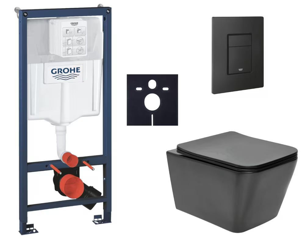 Viseći WC set SAT Infinitio s instalacijskim sustavom Grohe Rapid SL i tipkom Even phantom black