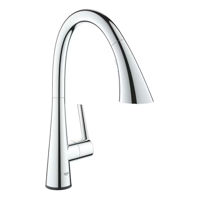 Kromirana dodirna miješalica za sudoper Grohe Zedra Touch s visokim C izljevom i izvlačnim tušem
