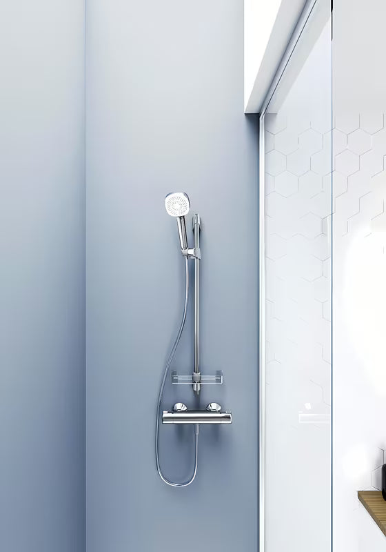 Tuš set Hansa Basicjet u krom izvedbi s ručnim tušem, šipkom, posudicom za sapun i crijevom.